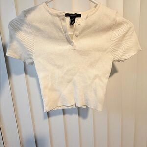 Forever 21 Cream Ribbed Crop Top